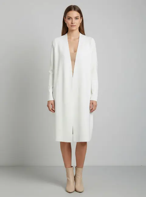 The Row Off White Stretch Knit Open Front Long Cardigan XS