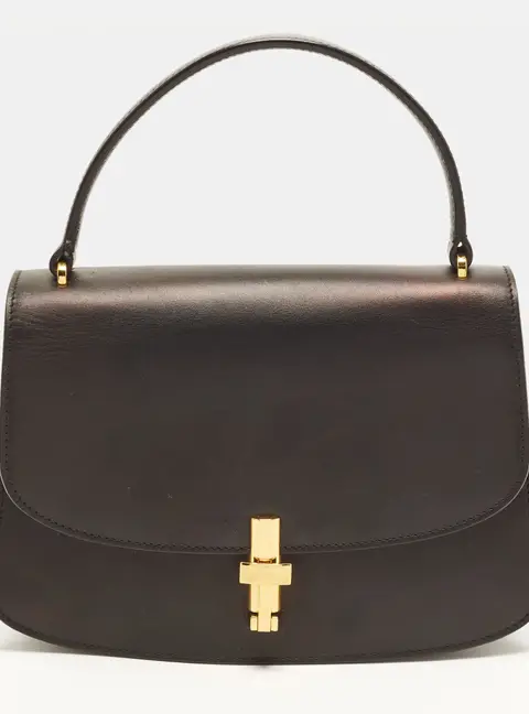 The Row Sophia Black Leather Top Handle Bag