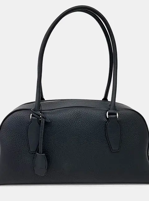 The Row Black Leather E/W India Bag