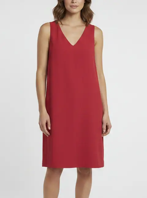 Theory Light Cranberry Crepe V-Neck Mini Shift Dress L