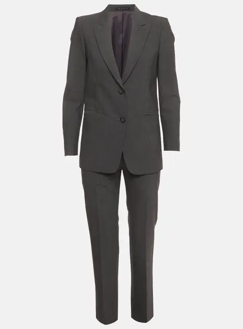 Theory Grey Wool Blend Single Breasted Pantsuit Set S