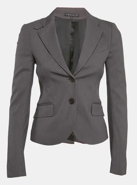 Theory Grey Stripe Patterned Cotton Blend Blazer XS