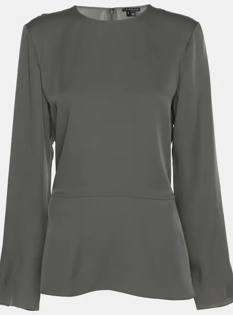 Theory Grey Silk Full Sleeve Top M