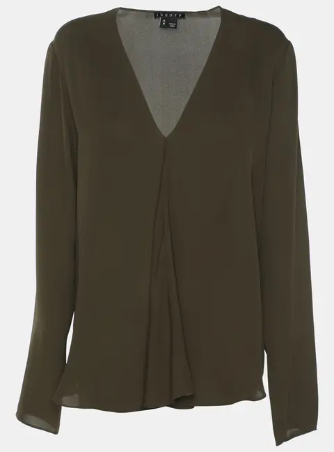 Theory Olive Green Silk Top M