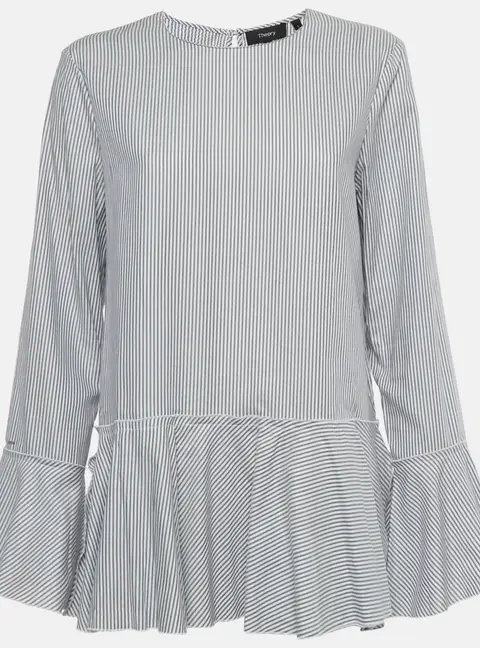 Theory Blue Stripe Cotton Lexanda Top L