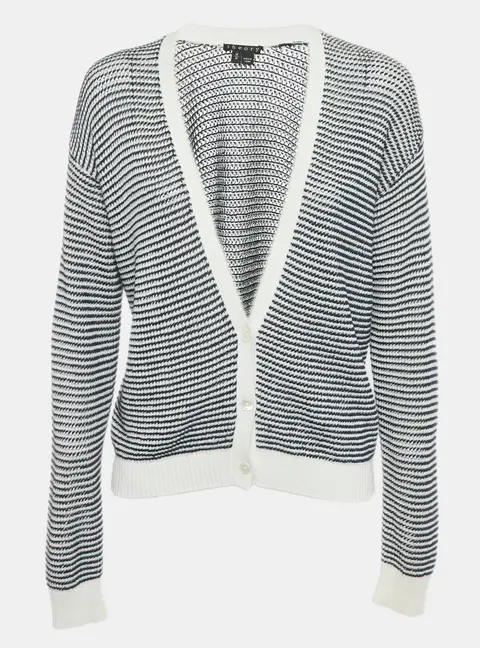 Theory Navy Blue/White Striped Knit Cardigan M