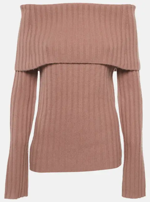Theory Pink Rib Knit Off-Shoulder Sweater M