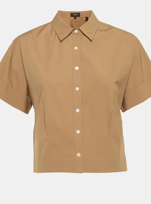Theory Beige Cotton Short Sleeve Shirt S
