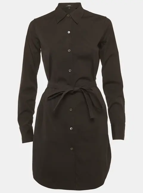 Theory Black Cotton Long Sleeve Shirt Dress S
