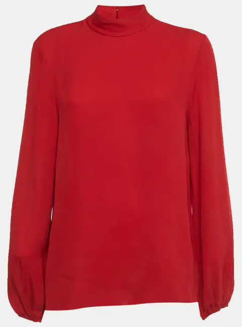 Theory Red Silk Mock Neck Top M