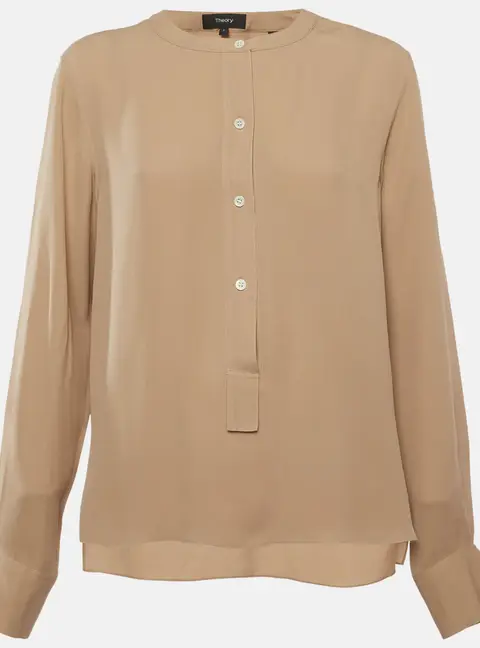 Theory Beige Chiffon Long Sleeve Blouse S