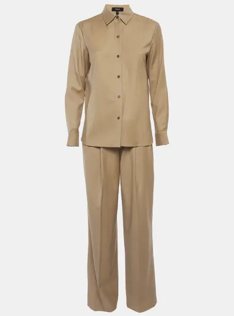 Theory Beige Wool Button Up Shirt and Pants Set XS/S