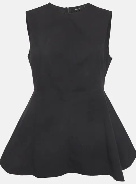 Theory Black Stretch Cotton Peplum Sleeveless Top L