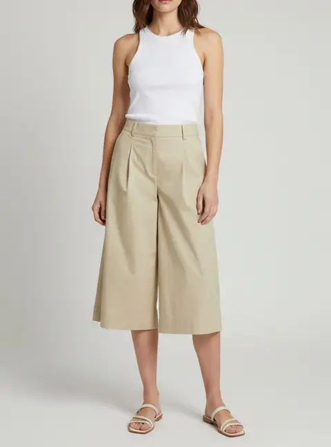 Theory Beige Cotton Wide Leg Culottes L