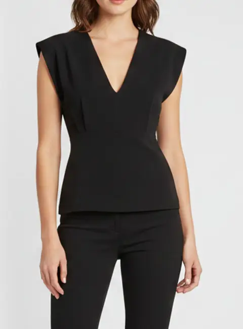 Theory Black Crepe V-Neck Pleated Sleeveless Blouse XS