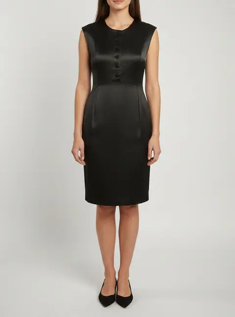 Theyskens' Theory Black Satin Button Up Knee Length Dress S