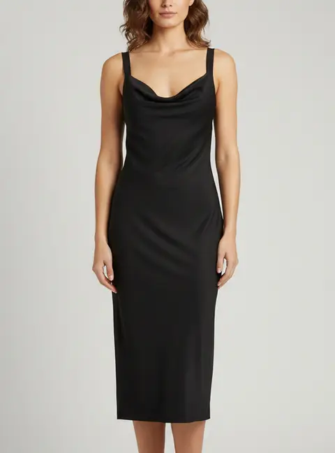 Theory Black Stretch Knit Cowl Tank Midi Dress M
