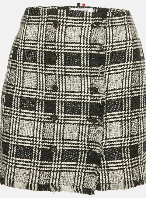 Thom Browne Black Tweed Raw Edge Mini Skirt L