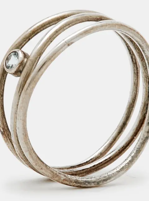Tiffany & Co. Wave Aquamarine Silver 925 Three-Row Ring Size 56
