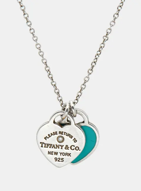 Tiffany & Co. Return To Tiffany Diamond Serting Silver Heart Tag Necklace