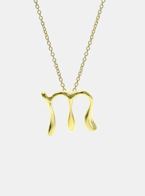 Tiffany & Co. Yellow Gold Elsa Peretti Alphabet "M" Pendant Necklace