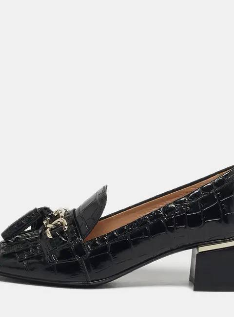 Tod's Size 37.5 Black Alligator Leather Tassel Detail Loafer Pumps