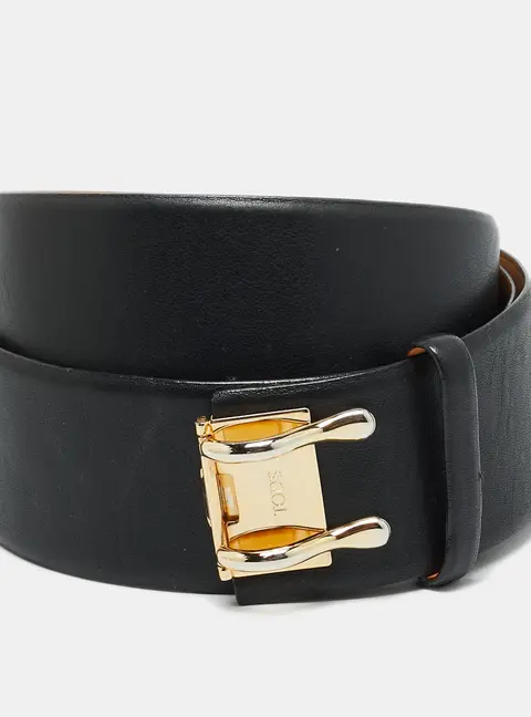 Tod's Eyelet 100CM Wide Belt Black Leather