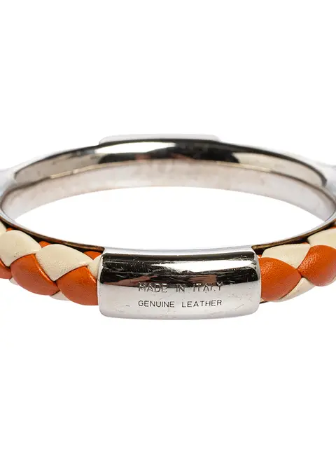 Tod's Woven Leather Silver Tone Bangle Bracelet