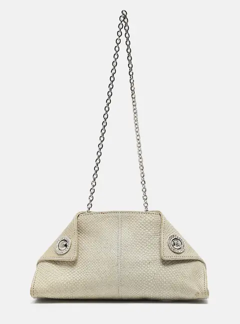 Tod's Light Grey Shimmer Lizard New Girelli Chain Clutch