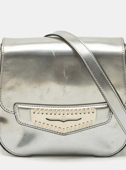 Tod's Silver Patent Leather Flap Crossbody Bag