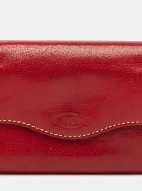 Tod's Dark Red Leather Flap Compact Wallet