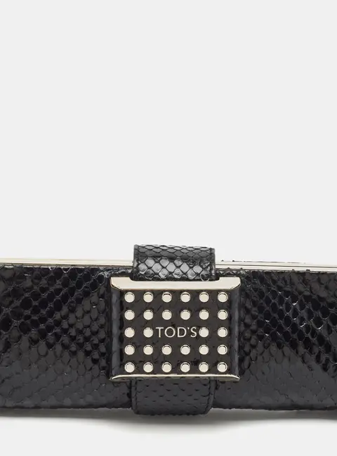 Tod's Black Python Studded Frame Clutch