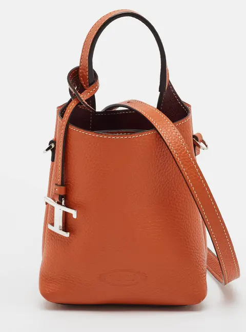 Tod's T Logo Micro Orange Leather Tote