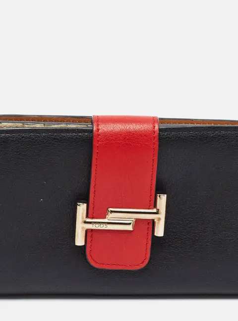 Tod's Double T Flap Black/Red Leather French Wallet