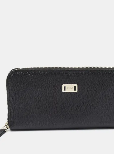 Tod's Black Leather Zip Around Wallet