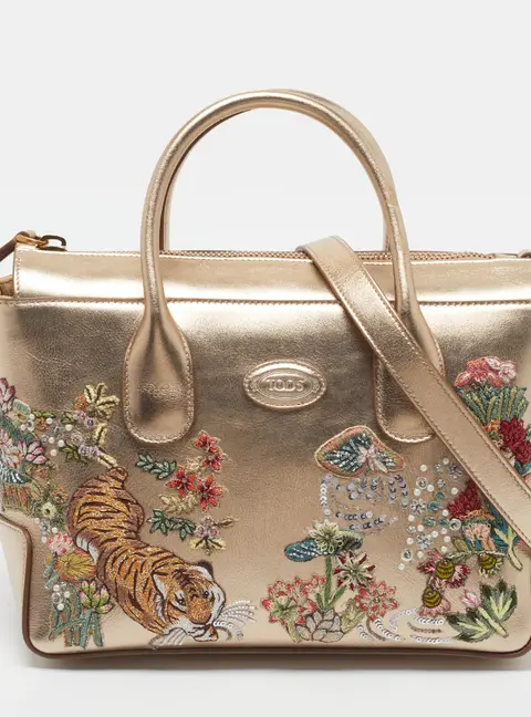 Tod's x Rahul Mishra DI Gold Leather Embroidered Bag