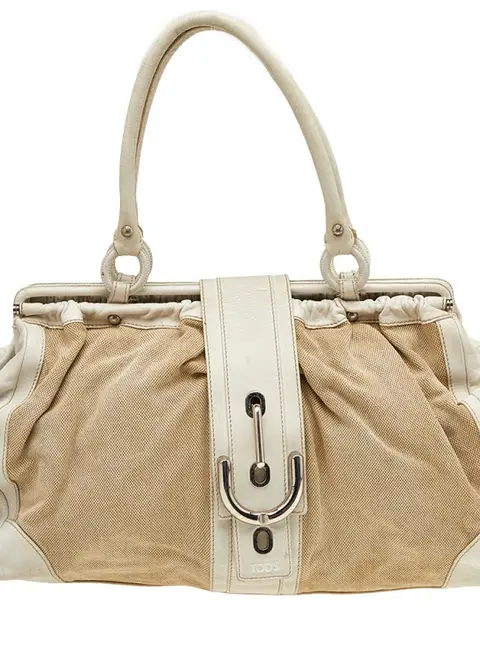 Tod's Beige/ Off White Leather And Canvas Satchel