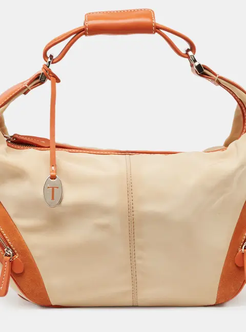Tod's Charlotte Beige Leather, Nylon and Suede Hobos