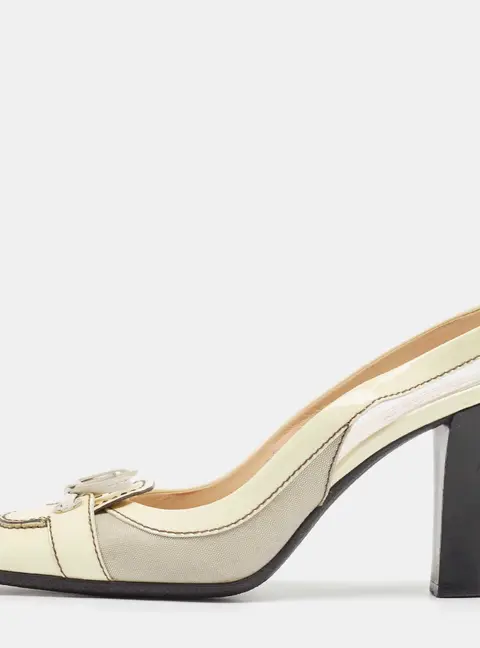 Tod's Cream Patent Leather and Fabric Bow Slingback Pumps Size 39