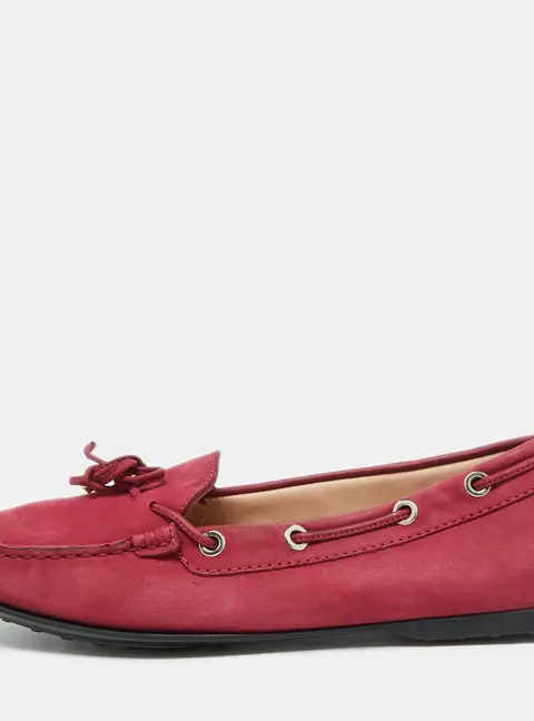 Tod's Berry Pink Nubuck Leather Bow Gommino Driving Loafers Size 37.5