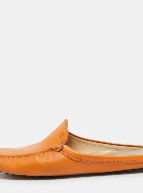 Tod's Orange Leather Flat Loafer Mules Size 37.5