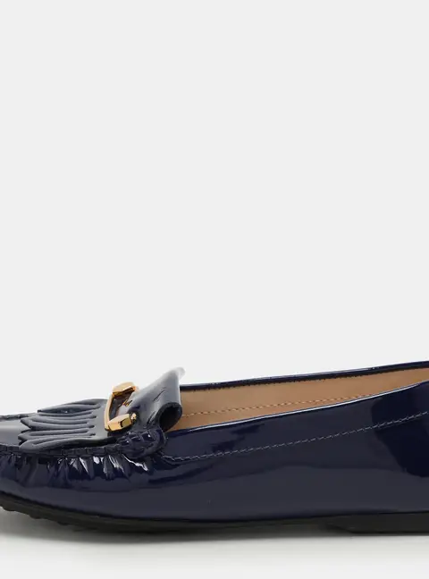 Tod's Blue Patent Leather Fringe Detail Loafers Size 35.5