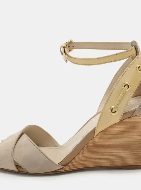 Tod's Grey Suede and Patent Leather Wedge Ankle Strap Sandals Size 37.5