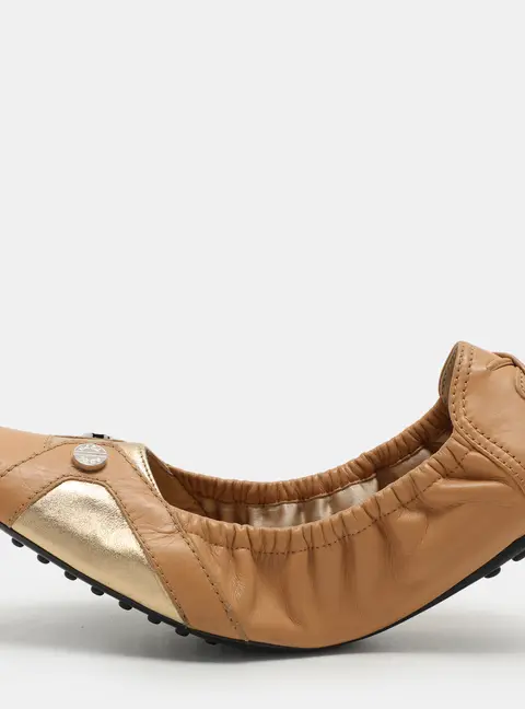 Tod's Brown/Gold Leather Embellished Scrunch Ballet Flats Size 40