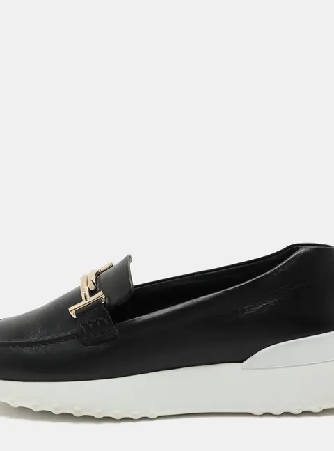 Tod's Black Leather Double T Slip On Loafers Size 38.5