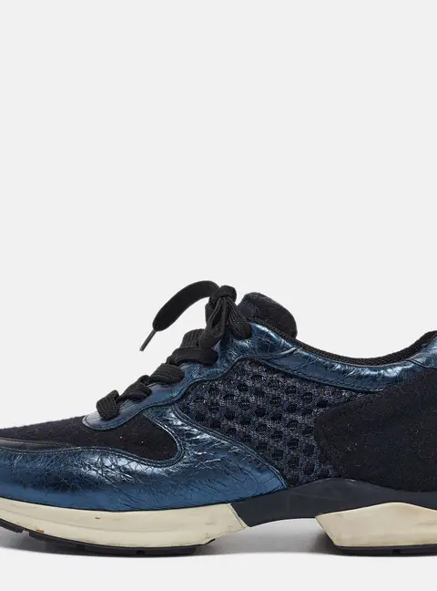 Tod's Size 38.5 Blue Leather, Mesh and Neoprene Lace Up Sneakers