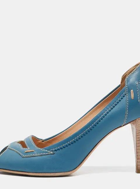 Tod's Blue Leather Peep Toe Pumps Size 38