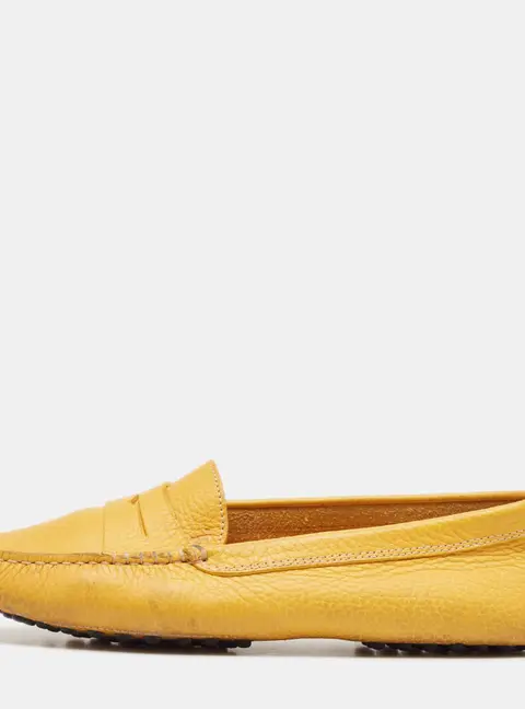 Tod's Yellow Perforated Leather Slip On Loafers Size 36