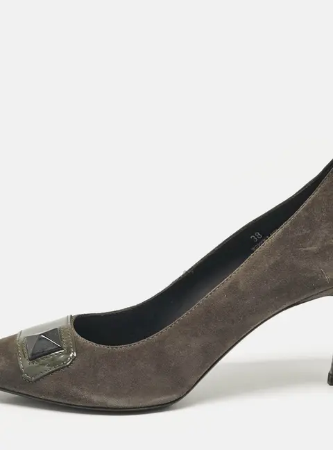 Tod's Grey/Olive Green Patent and Suede Pointed Toe Pumps Size 38