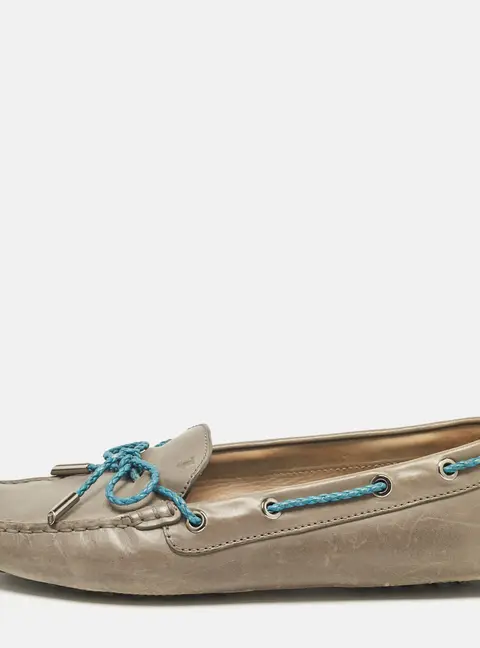 Tod's Grey/Blue Leather Braided Bow Slip On Loafers Size 40